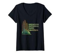 Mujer Aventuras en el Parque Nacional Redwood Explorador de Camiseta Cuello V