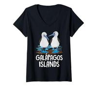 Mujer Aves Marinas de Las Islas Galápagos Pájaro Piquero de Patas Azules Camiseta Cuello V