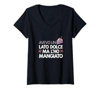 Mujer Avevo Un Lato Dolce Ma L'ho Mangiato - Humor Sarcasmo Camiseta Cuello V