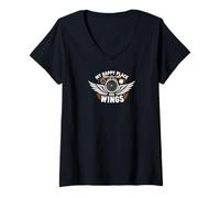 Mujer Aviation Pilot My Happy Place Has Wings Airplane Design Camiseta Cuello V