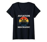 Mujer Aviator Mechanic Retro Aircraft Engine Aviation Camiseta Cuello V