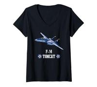 Mujer Avión de Combate Militar Estadounidense F14 Tomcat Camiseta Cuello V