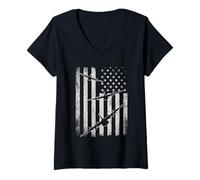 Mujer Avión militar C-130 Hércules, bandera estadounidense Camiseta Cuello V