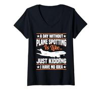 Mujer Avión Spotter Entusiasta de los Aviones es bromeando Planespotter Camiseta Cuello V