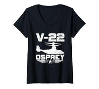 Mujer Avión V-22 Multi-Misión de Rotor Inclinable Desgastado Camiseta Cuello V