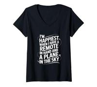 Mujer Aviones Modelo Decir Feliz Volar Rc Avión Camiseta Cuello V