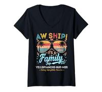 Mujer Aw Barco Es una familia Villefranche-sur-Mer Trip 2025 Camiseta Cuello V