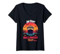 Mujer AW Ship Halloween Trip 2025 Family Cruise Squad Matching Camiseta Cuello V