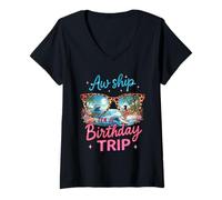 Mujer AW Ship It's A Birthday Cruise Girls Trip 2025 Girls Weekend Camiseta Cuello V