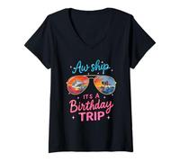 Mujer AW Ship It's A Birthday Cruise Girls Trip 2025 Girls Weekend Camiseta Cuello V