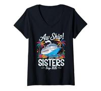 Mujer Aw Ship It's A Sisters Trip 2025 Girls Matching Cruise Squad Camiseta Cuello V