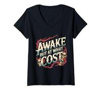 Mujer Awake But At What Cost Sarcastic Sleepy Existence - Camiseta Cuello V