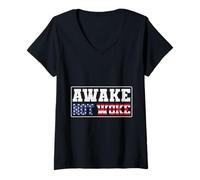 Mujer Awake Not Woke American Patriot USA Flag Gift Camiseta Cuello V