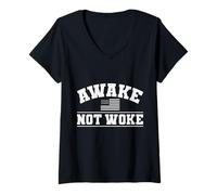 Mujer Awake Not Woke American Patriot USA Flag Gift Camiseta Cuello V