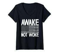 Mujer Awake Not Woke Pro Freedom American Patriot Camiseta Cuello V