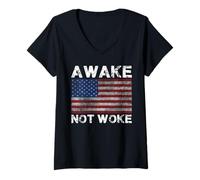 Mujer Awake Not Woke Pro Freedom American Patriot Camiseta Cuello V