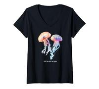 Mujer Awesome Cute Underwater Fish Sea Just Go with Flow Jellyfish Camiseta Cuello V