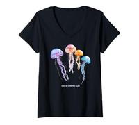 Mujer Awesome Cute Underwater Fish Sea Just Go with Flow Jellyfish Camiseta Cuello V