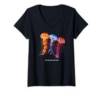 Mujer Awesome Cute Underwater Fish Sea Just Go with Flow Jellyfish Camiseta Cuello V