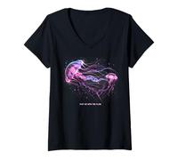Mujer Awesome Cute Underwater Fish Sea Just Go with Flow Jellyfish Camiseta Cuello V