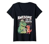 Mujer Awesome Like My Daughter Dinosaurio T-Rex Papá Día del Padre Camiseta Cuello V