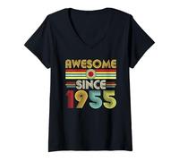 Mujer Awesome Since 1955 Classic Year Birth of Birthday Vintage Camiseta Cuello V