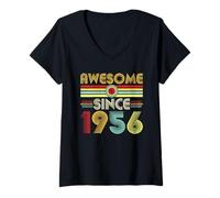 Mujer Awesome Since 1956 Classic Year Birth of Birthday Vintage Camiseta Cuello V