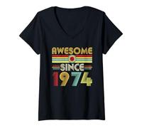 Mujer Awesome Since 1974 Classic Year Birth of Birthday Vintage Camiseta Cuello V