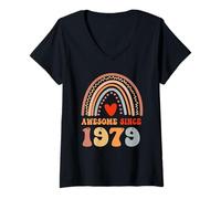 Mujer Awesome Since 1979 47th Birthday Boho Rainbow 47 Years Old Camiseta Cuello V