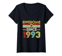 Mujer Awesome Since 1993 Classic Year Birth of Birthday Vintage Camiseta Cuello V