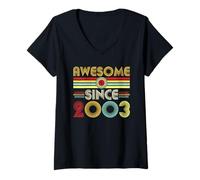 Mujer Awesome Since 2003 Classic Year Birth of Birthday Vintage Camiseta Cuello V