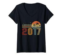 Mujer Awesome Since 2017 Men Women Birth of Birthday Years Vintage Camiseta Cuello V