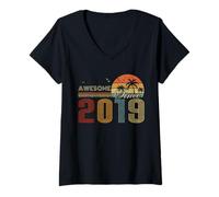 Mujer Awesome Since 2019 Men Women Birth of Birthday Years Vintage Camiseta Cuello V