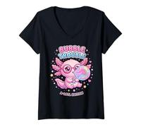 Mujer Axolotl Blowing Bubble Chewing Gum Bubble Trouble, Axolotl Camiseta Cuello V