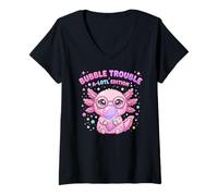 Mujer Axolotl Blowing Bubble Chewing Gum Bubble Trouble, Axolotl Camiseta Cuello V