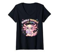 Mujer Axolotl Blowing Bubble Chewing Gum Bubble Trouble, Axolotl Camiseta Cuello V