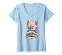 Mujer Axolotl Books Readsalotl Reading Bookworm Camiseta Cuello V