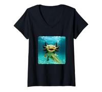 Mujer Axolotl Buceo Submarino Ocean Diver Natación Verano Camiseta Cuello V