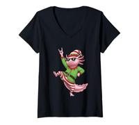 Mujer Axolotl Christmas Elf Rock On Camiseta Cuello V