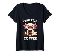 Mujer Axolotl I Drink Alotl Coffee Animal Lover Niños Niñas Niños Camiseta Cuello V