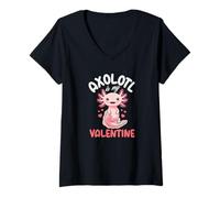 Mujer Axolotl Is My Valentine Lindo Kawaii Axolotl Camiseta Cuello V