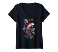 Mujer Axolotl Lover Dark Botanical Celestial Luna Creciente Camiseta Cuello V