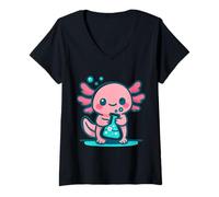 Mujer Axolotl Science Pals Lindo Amigo de Laboratorio para Fans de Stem Camiseta Cuello V