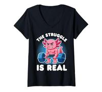 Mujer Axolotl The Struggle Is Real Halterofilia Gimnasio Divertido Camiseta Cuello V