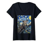 Mujer Aye-Aye in Van Gogh Pintura de Estilo Noche Estrellada Camiseta Cuello V