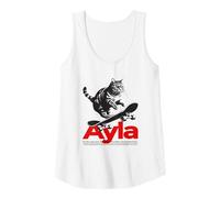 Mujer AYLA - Bonito nombre de chica con gato y monopatín Camiseta sin Mangas