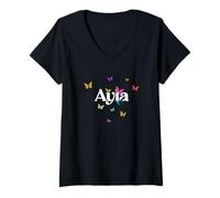 Mujer AYLA - Hermoso nombre de niña con mariposas coloridas Camiseta Cuello V