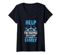 Mujer Ayuda Estoy Atrapado en un Barco con mi Familia Cruise Travel Camiseta Cuello V