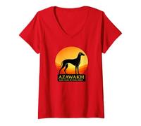 Mujer Azawakh Silueta Puesta del Sol Raza Antigua Camiseta Cuello V