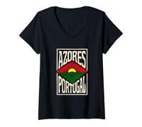 Mujer Azores Vintage Surf Portugal Sol Y Olas Retro Vacaciones Camiseta Cuello V